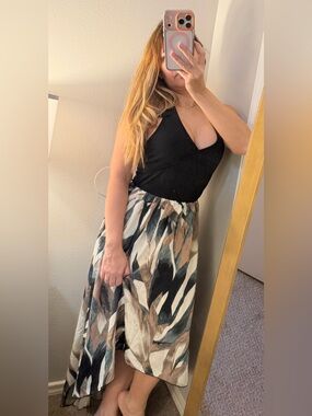 Black Halter Neck Maxi Dress with Abstract Printed Skirt